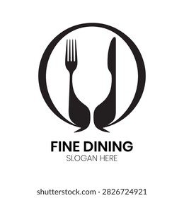 Fine Dining logo features minimalist elegant silhouettes of a fork and knife forming a sophisticated dining experience symbol. This upscale luxury design is perfect for high-end restaurants, gourmet dining establishments, culinary arts consultancies, luxury catering services, or exclusive food venues seeking a refined and classy identity.