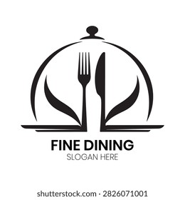Fine Dining logo features a refined circular crest showcasing wine goblets, cutlery, and sophisticated dining motifs. This luxurious culinary design is highly effective for high-end restaurants, luxury hotel dining rooms, gourmet supper clubs, or elite catering services requiring a distinct upscale identity emphasizing culinary perfection, elegant atmosphere, and superior dining experiences.
