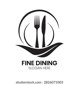 Fine Dining logo presents a sophisticated circular arrangement showcasing fine silverware and elegant culinary elements, perfectly suited for luxury restaurants, upscale catering services, gourmet food brands, and exclusive dining establishments seeking a polished, premium visual identity.