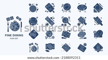 Fine dining restaurant icon set