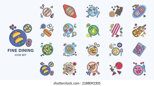 Fine dining restaurant linear coloured icon set