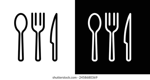 Juego de iconos de utensilios de comedor fino. Elegante cubertería símbolo de Vector para restaurantes. Tenedor, cuchillo y cuchara.