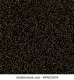A fine dotted, vector seamless pattern. Golden confetti on a black background.