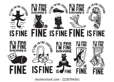 It is Fine I am Fine Everything is Fine, Funny Black Cat Christmas Light, Electrocuted Cat, Black Cat, Bad Luck, Unlucky, Crazy Cat