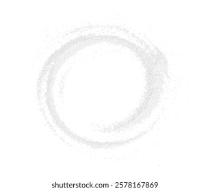 Fine flour or powder in a circular swirl with scattered particles on a white background. Perfect for baking, food, and organic designs.	