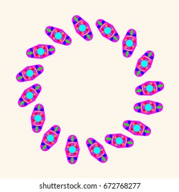 Fine frame with abstract elements. Items placement radially. Background is pale pink. Template for writing.