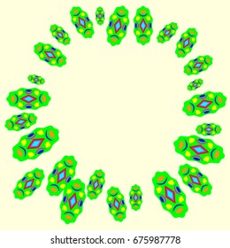 Fine frame with abstract elements. Items placement radially. Background is light yellow. Template for writing.