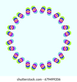 Fine frame with abstract elements. Items placement radially. Background is light azure. Template for writing.