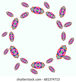 Fine frame with abstract elements. Items placement radially. Background is pale azure. Template for writing.