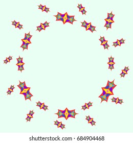 Fine frame with abstract elements. Items placement radially. Background is pale azure. Template for writing.