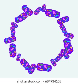 Fine frame with abstract elements. Items placement radially. Background is light blue. Template for writing.