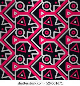 Fine geometric seamless pattern background in labyrinth style. Colored, symmetrical design for fabric, web, packing-paper or other purpose. Contemporary design. Plain tessellated repeatable backdrop.