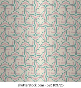 Fine geometric seamless pattern background in maze style. Colorful, symmetrical design for web, carpet, surface or other purpose. Compound medley repeatable backdrop. Retro design.