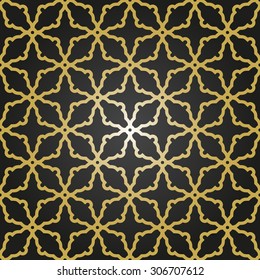 Fine geometric vector colored pattern with oriental elements. Seamless golden grill for wallpapers and backgrounds