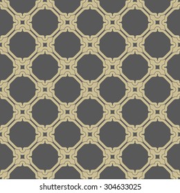 Fine geometric vector pattern with oriental golden elements. Seamless grill for wallpapers and backgrounds