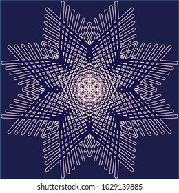 Fine geometrical blue snowflake. Can be used for New Year's printing on wrapping paper, prezents, wallpaper, gift wrapping, design of books, websites, accessories for phones and tablets, textiles.