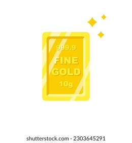 Fine gold bar. Minted gold ingot bar. Vector illustration flat design. Isolated on white background.