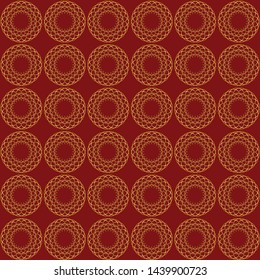 Fine gold patterns on dark red background. Filigree ornament, luxurious golden abstract motif