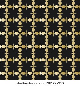 Fine gold square patterns on black background. Metallic grid ornament, luxurious golden abstract motif