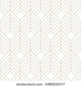 Fine golden chevron lines on white background seamless vector pattern. Festive geometric linear diamond pattern texture. Abstract luxurious light texture background. Minimalist laser engraving design.