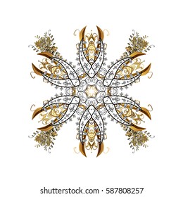 Fine greeting card. Colorful on white background. Winter vector frame with arabesques, doodles and white snowflakes.