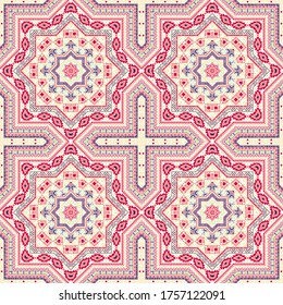 Fine italian maiolica tile seamless ornament. Ethnic structure vector motif. Quilt print design. Stylish italian mayolica tilework eternal pattern. Geometric shapes wallpaper.