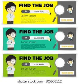 fine Job interview flat banner set