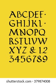  Fine label font. Handcrafted font. Alphabet based on calligraphy.Humanist Capitals