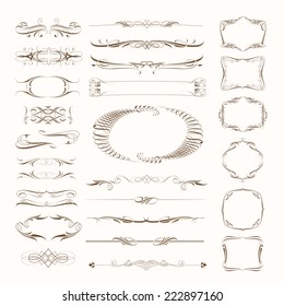 Fine line set of decorative elements isolated on light background.