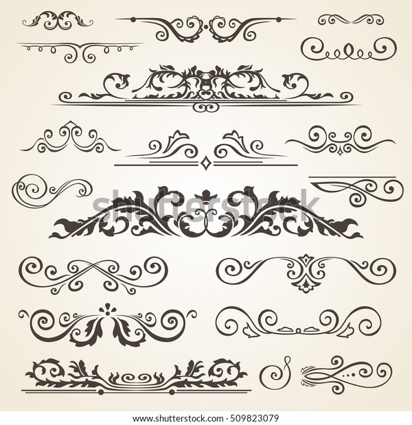 Fine line set of\
design elements isolated on light background. Vector frame element\
collection. Book dividers