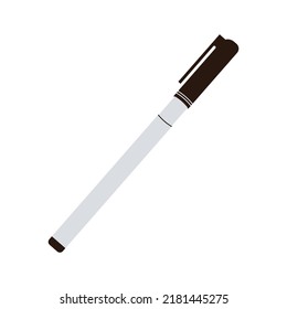 Fine liner tool on white background. Felt-tip pen with closed cap. Ink flow marker. Sharp accessory for drawing, painting, handwriting, calligraphy art. Flat vector illustration eps10