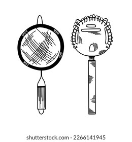 Fine mesh strainer and hauthorn strainer in line art style