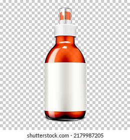 Fine Mist Spray Translucent Bottle With Clear Cap And White Blank Label On Transparent Background Mockup. Beauty Or Medical Product Pump Spraying Container Vector Mock-up For Design