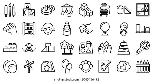 Fine motor skills icons set outline vector. Kids development. Childhood activity - Shutterstock ID 2045456492