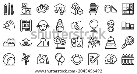 Fine motor skills icons set outline vector. Kids development. Childhood activity