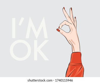Fine  I'm ok hand ring  sign  Positive gesturing argeement illustration  Positive Connection expression symbol  fashion   beauty hand  drawn vector design manicure nails beauty art