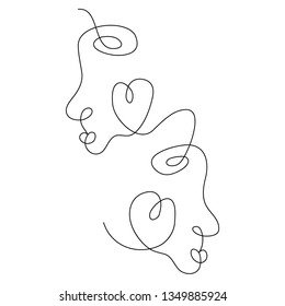 Fine one line drawing abstract two faces  Minimalism art  aesthetic contour  Single line couple portrait  Modern minimalist vector illustration