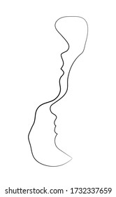Fine one line drawing abstract two faces. Minimalism art, aesthetic contour. Single line couple portrait. Modern minimalist vector illustration