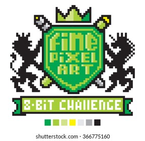 fine pixel art label with stylish green ribbon
