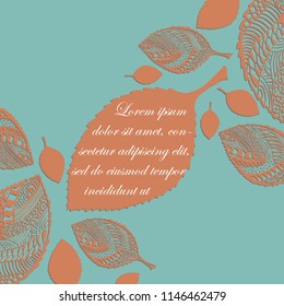  Fine Poster with Ornamented Leaves and Simple Filled Leaves Made as Paper Applique.  Used Clipping mask for Easy Editing. EPS 8 Vector Illustration