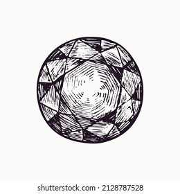 Forma de cortes de gemas redondos y finos (brillantes), dibujo sencillo de doodle, estilo de gravidez