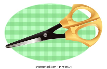 Fine scissors for needlework on a checkered cloth.
