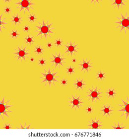 Fine seamless pattern with abstract flowers on orange background. Items placement chaotic.