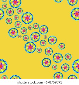 Fine seamless pattern with abstract flowers on orange background. Items placement chaotic.