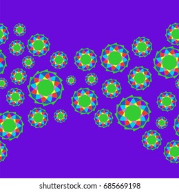Fine seamless pattern with abstract flowers on violet background. Items placement chaotic.