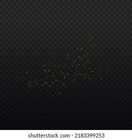 Fine, shiny dust bokeh particles fall off slightly. Blur sparks and golden stars shine with special light. Blurred lights isolated on transparent background. Christmas concept. Vector illustration.