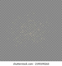 Fine, shiny dust bokeh particles fall off slightly. Blur sparks and golden stars shine with special light. Blurred lights isolated on transparent background. Christmas concept. Vector illustration.