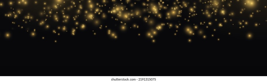 Fine, shiny dust bokeh particles fall off slightly. Blur sparks and golden stars sparkle shine with special light. Blurred lights isolated on transparent background. Christmas concept. Vector