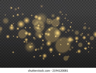 Fine, shiny dust bokeh particles fall off slightly. Blur sparks and golden stars sparkle shine with special light. Blurred lights isolated on transparent background. Christmas concept. Vector