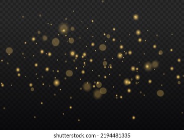 Fine, shiny dust bokeh particles fall off slightly. Blur sparks and golden stars sparkle shine with special light. Blurred lights isolated on transparent background. Christmas concept. Vector